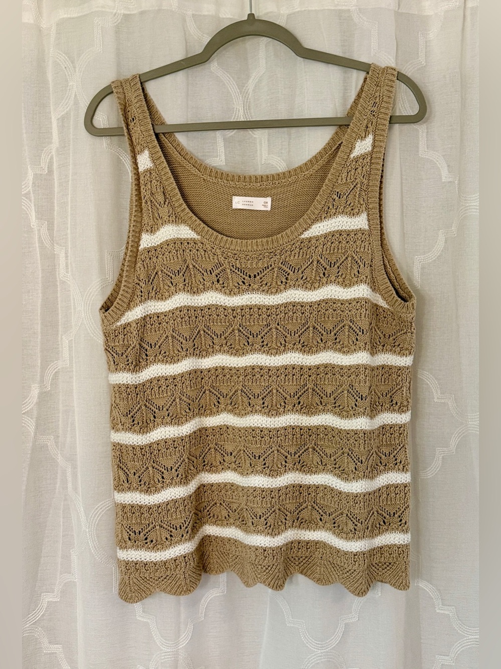 LC Lauren Conrad Tan Striped Open Knit Sweater Tank | 0X